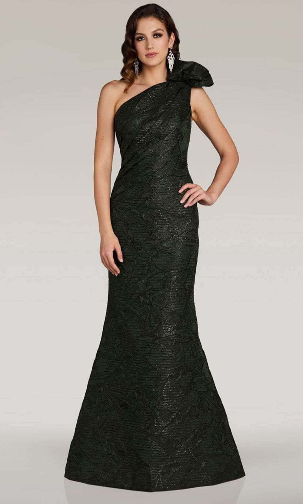 Feriani Couture 18356 - Asymmetric Ruched Evening Gown Evening Dresses 2 / Olive