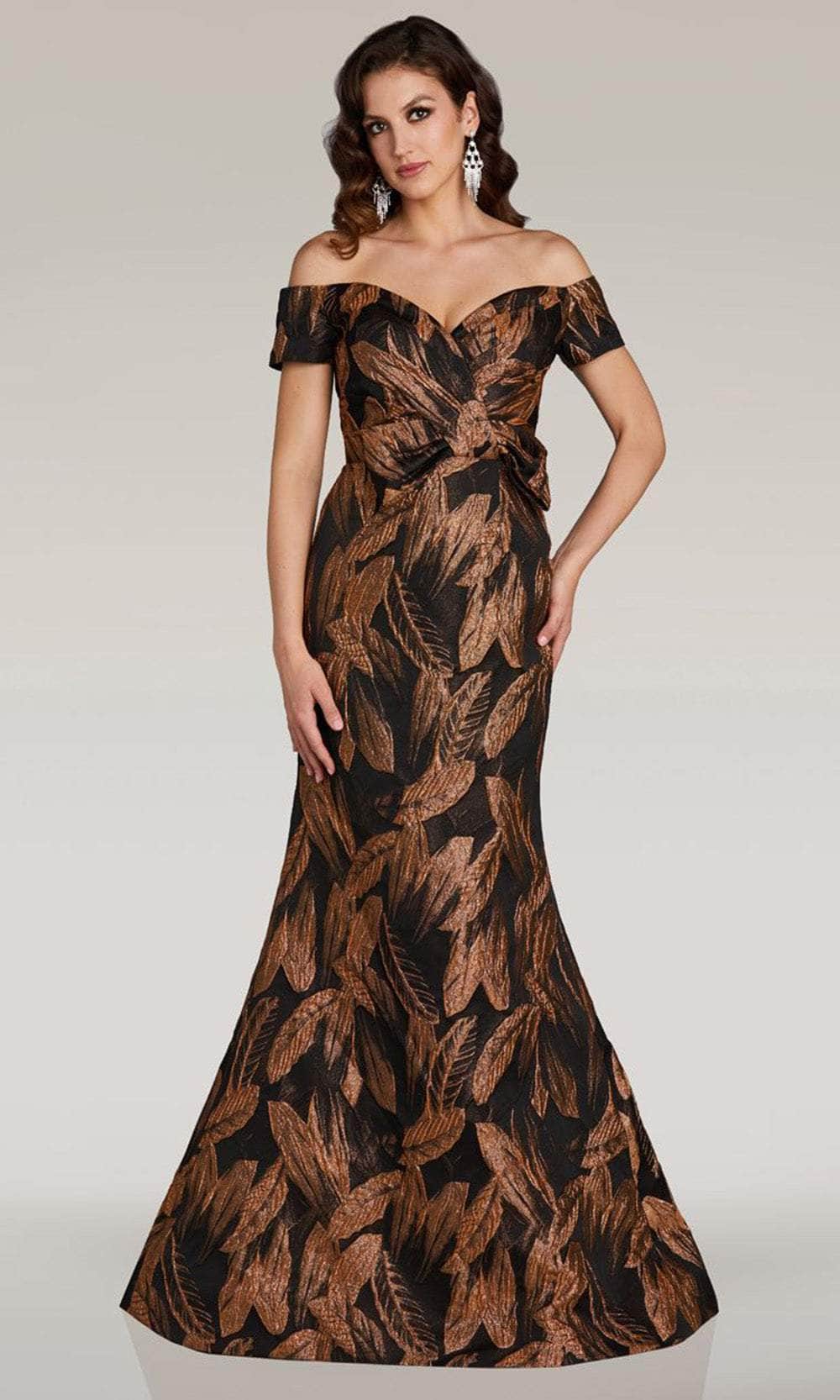Feriani Couture 18357 - Off Shoulder Mermaid Evening Gown 14 / Black/Gold Feriani Couture 18357 - Off Shoulder Mermaid Evening Gown 14 / Black/Gold
