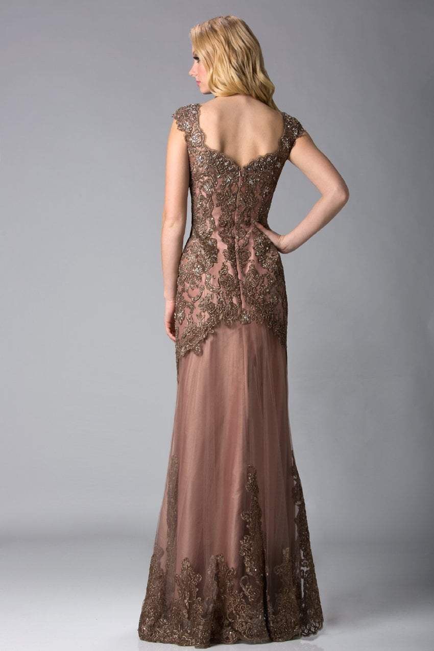 Feriani Couture - 18401 Embellished V Neck Lace Evening Gown Special Occasion Dress