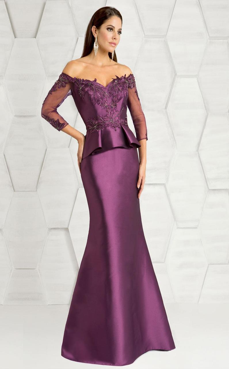 Feriani Couture - 18574 Beaded Off-Shoulder Trumpet Dress Special Occasion Dress 2 / Plum