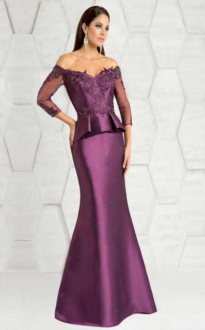 Feriani Couture - 18574 Beaded Off-Shoulder Trumpet Dress Special Occasion Dress 2 / Plum