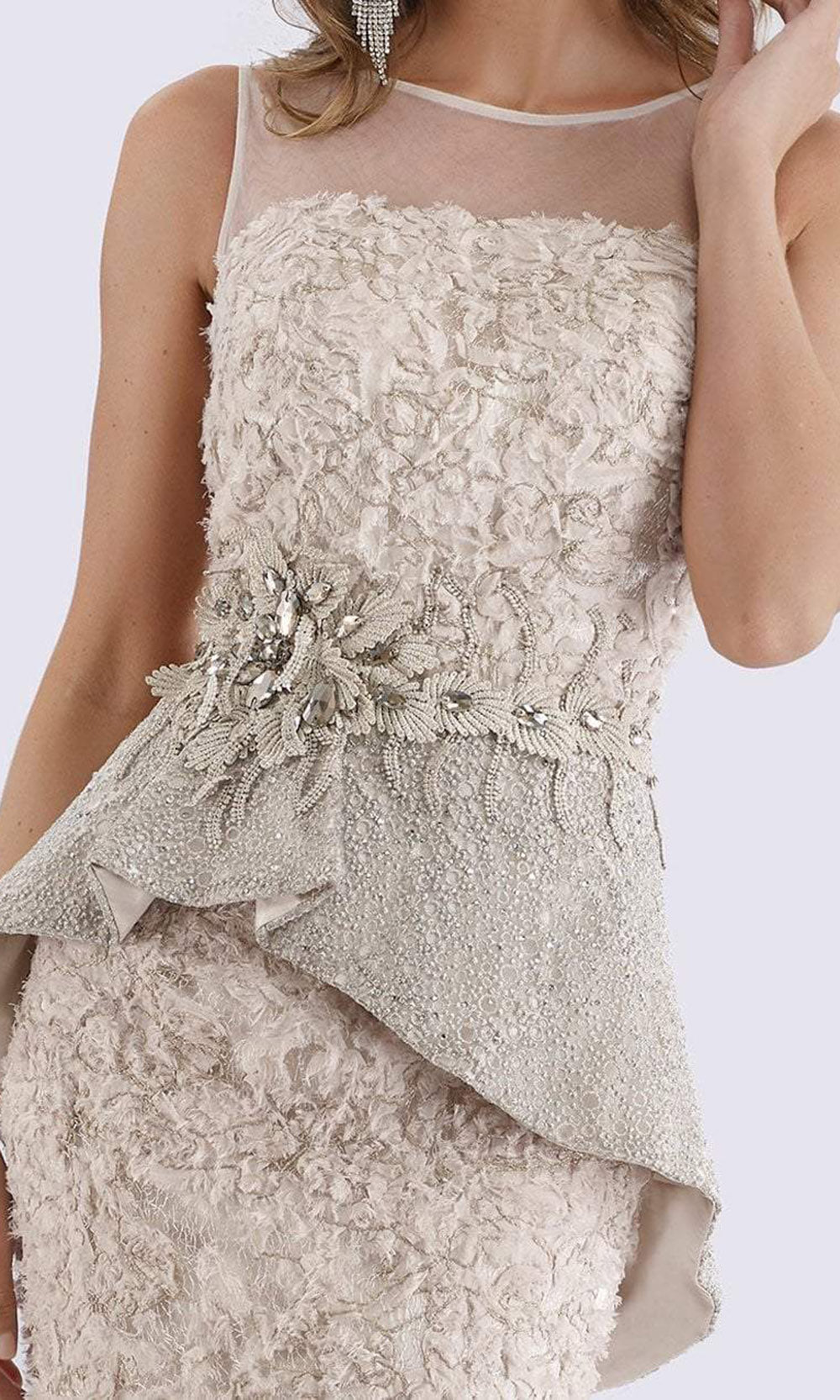 Feriani Couture - 18655 Embellished Illusion Neckline Peplum Sheath Dress - 1 pc Stone in Size 8 Available CCSALE 14 / Stone