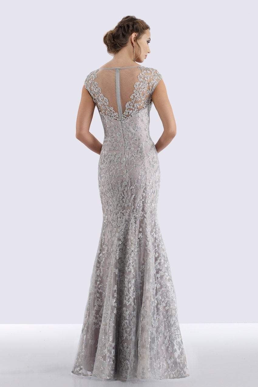 Feriani Couture 18721 Cap Sleeve V-Neck Embellished Mermaid Gown - 1 pc Silver in Size 10 Available CCSALE 10 / Silver