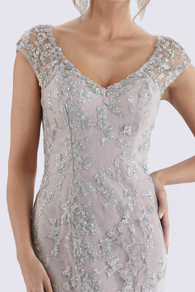 Feriani Couture 18721 Cap Sleeve V-Neck Embellished Mermaid Gown - 1 pc Silver in Size 10 Available CCSALE 10 / Silver