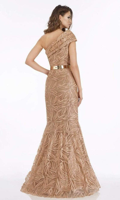 Feriani Couture - One Shoulder Ornate Lace Gown 18916SC In Brown