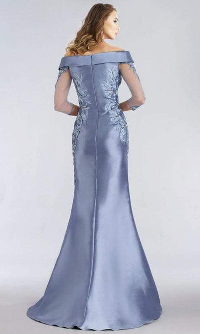 Feriani Couture - Folded Plunging Off Shoulder Embroidered Gown 18971SC In Blue