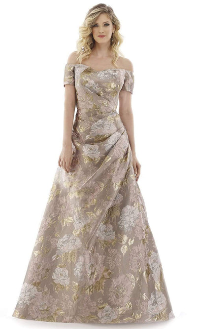 Feriani Couture - 20116 Off Shoulder Draped Pleated A-Line Gown Evening Dresses 6 / Gold Multi