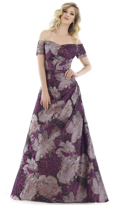 Feriani Couture - 20116SC Off Shoulder Asymmetric Pleats A-Line Dress In Purple