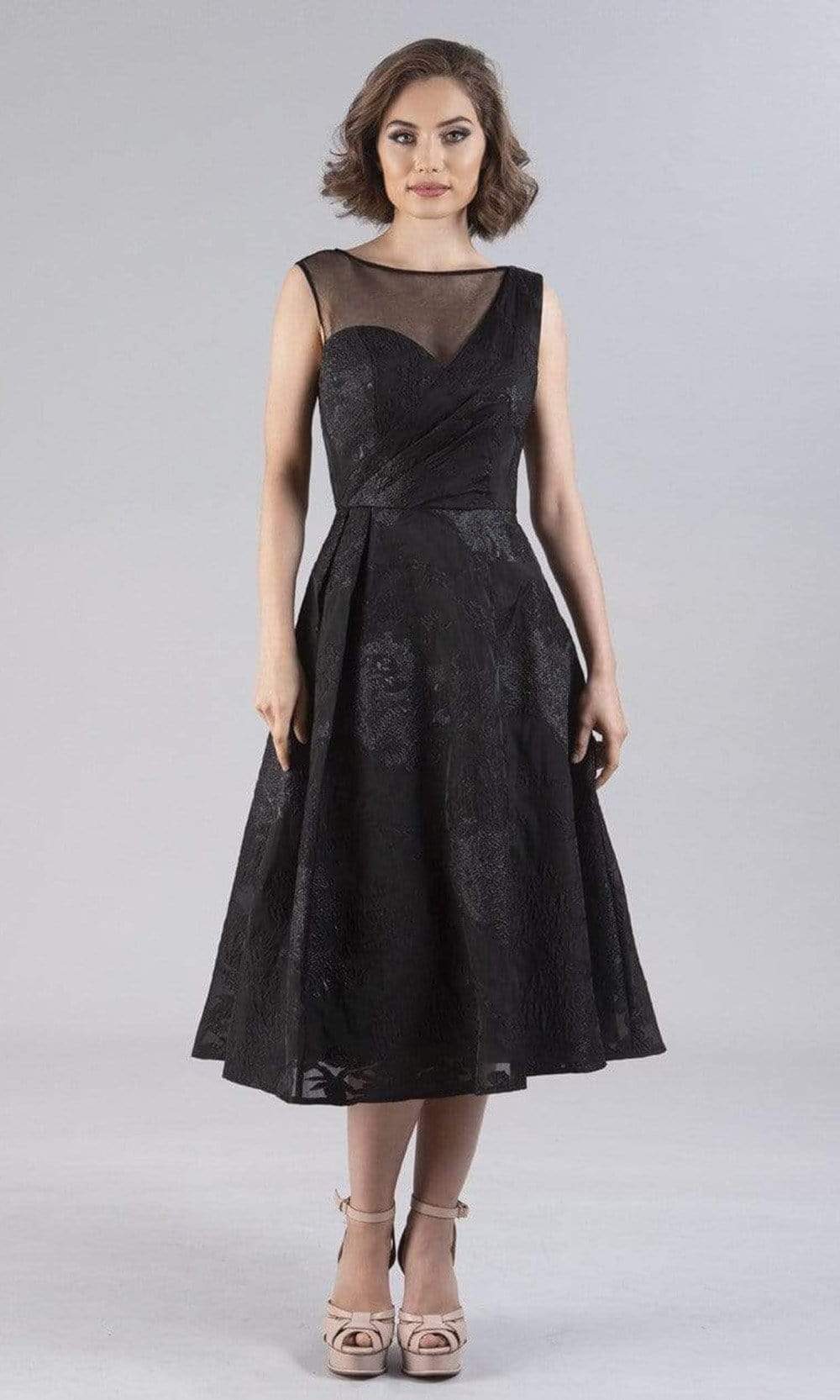 Feriani Couture - 20518 Cap Sleeve Draped Lace Dress Cocktail Dresses 8 / Black