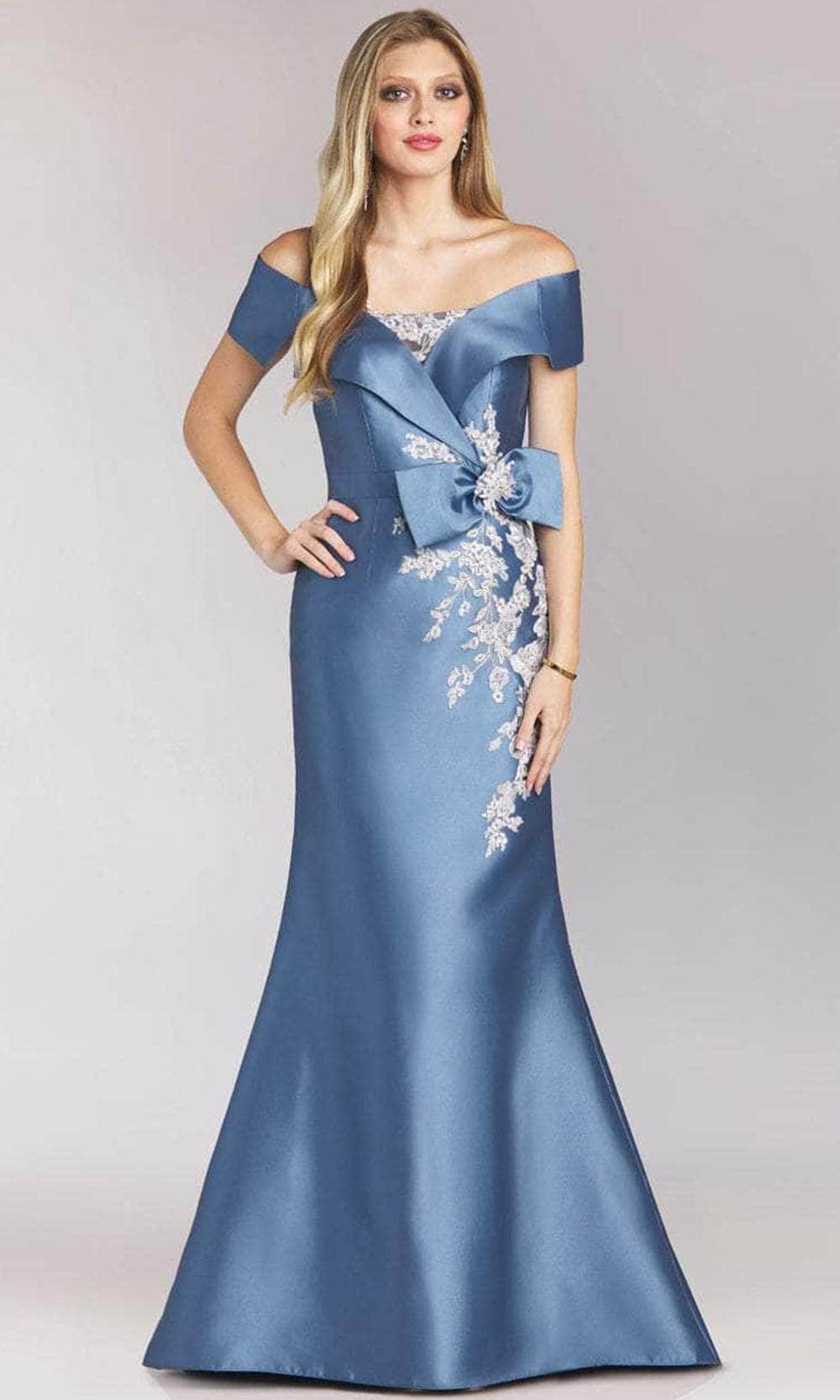 Feriani Couture 21516 - Bow Detailed Trumpet Gown Evening Dresses 8 / Blue