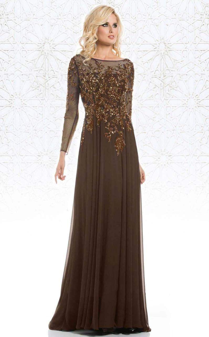Feriani Couture - 26145 Dazzling Long Sleeve Evening Gown Special Occasion Dress 2 / Chocolate Brown