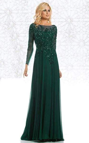 Feriani Couture - 26145 Dazzling Long Sleeve Evening Gown Special Occasion Dress 2 / Emerald