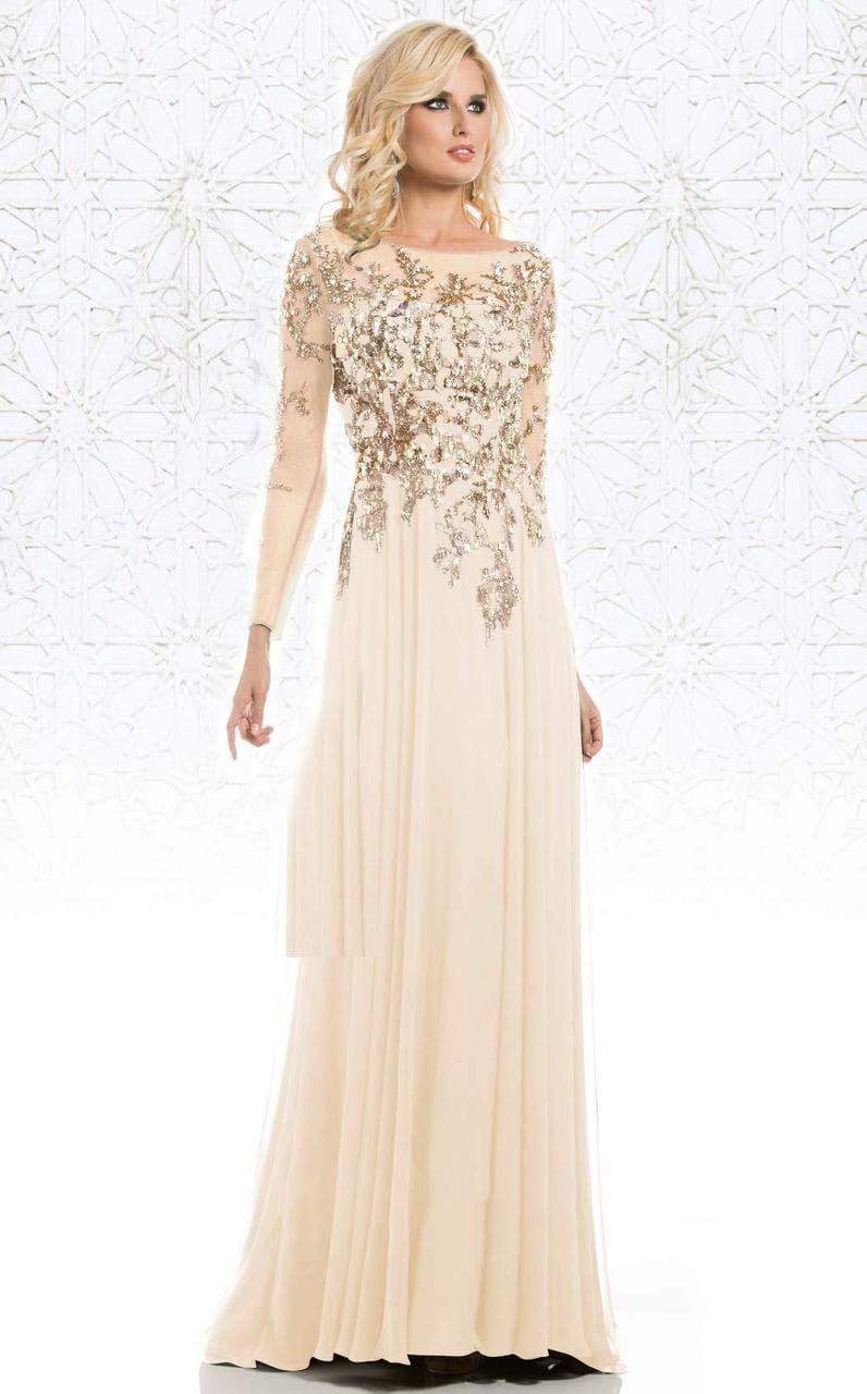 Feriani Couture - 26145 Dazzling Long Sleeve Evening Gown Special Occasion Dress 2 / Off White