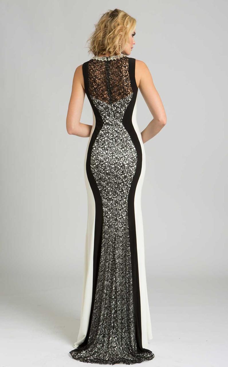 Feriani Couture Contrast Lace Overlaid Beaded Long Gown 26239 - 1 pc Black/White In Size 12 Available CCSALE 12 / Black/White
