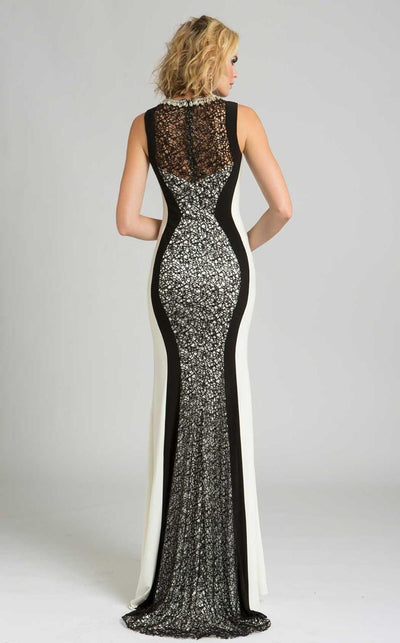 Feriani Couture Contrast Lace Overlaid Beaded Long Gown 26239 - 1 pc Black/White In Size 12 Available CCSALE 12 / Black/White