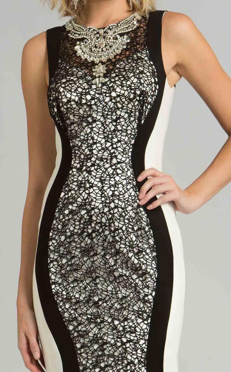Feriani Couture Contrast Lace Overlaid Beaded Long Gown 26239 - 1 pc Black/White In Size 12 Available CCSALE 12 / Black/White