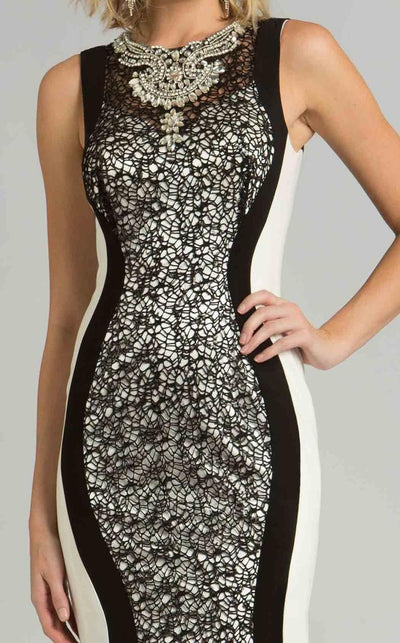 Feriani Couture Contrast Lace Overlaid Beaded Long Gown 26239 - 1 pc Black/White In Size 12 Available CCSALE 12 / Black/White