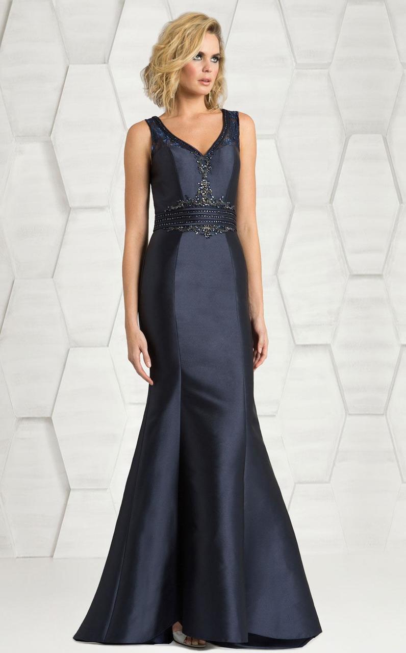 Feriani Couture Embellished V-neck Mermaid Dress 18611 CCSALE 16 / Navy