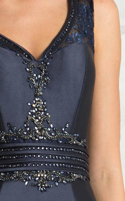 Feriani Couture Embellished V-neck Mermaid Dress 18611 CCSALE 16 / Navy