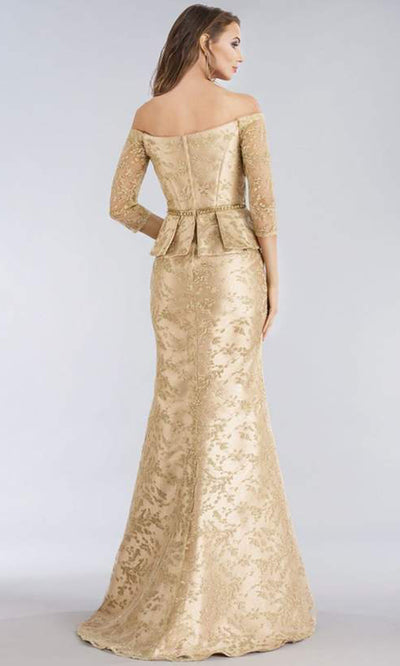 Feriani Couture - Lace Off-Shoulder Trumpet Dress 18965 - 1 pc Gold In Size 10 Available CCSALE 10 / Gold