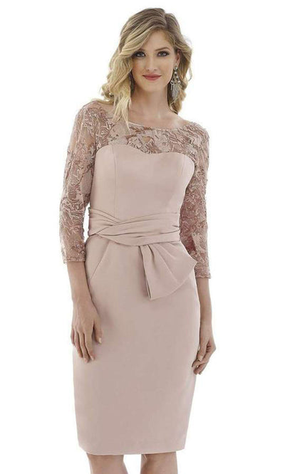 Feriani Couture - Lace Quarter Length Sleeve Fitted Dress In Neutral