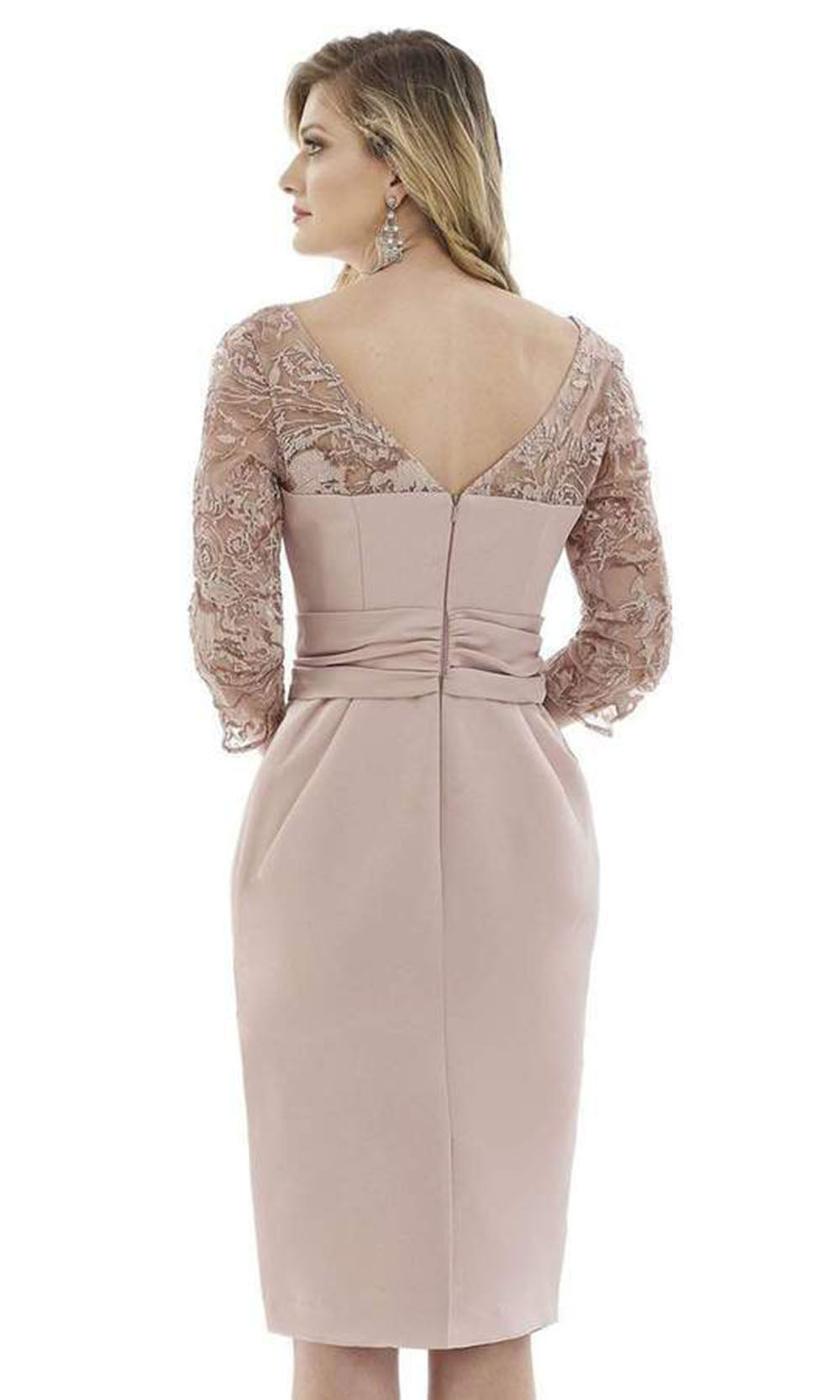 Feriani Couture - Lace Quarter Length Sleeve Fitted Dress In Neutral