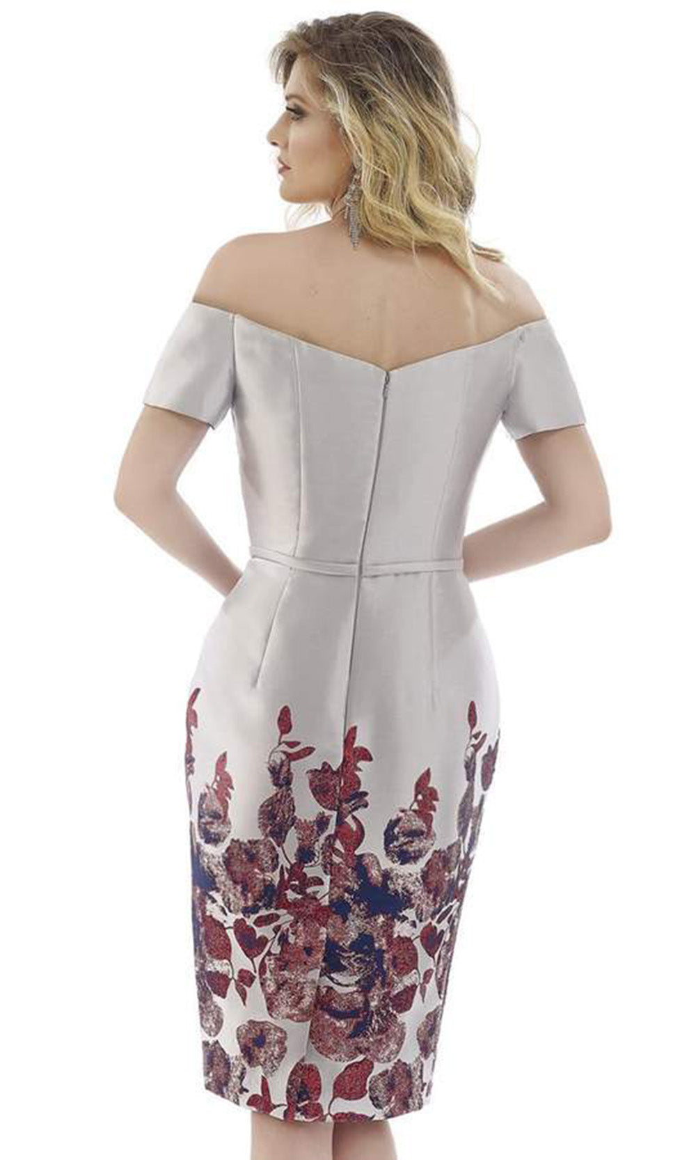 Feriani Couture - Off-Shoulder Glitter Floral Print Dress In Silver