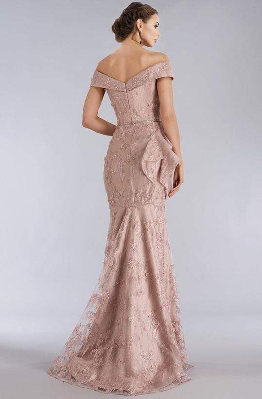 Feriani Couture - Off Shoulder Ruffled Peplum Accent Trumpet Dress 18958 - 1 pc Rose In Size 18 Available CCSALE 18 / Rose