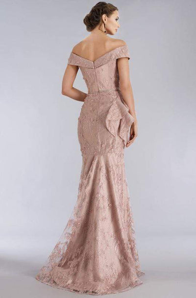 Feriani Couture - Off Shoulder Ruffled Peplum Accent Trumpet Dress 18958 - 1 pc Rose In Size 18 Available CCSALE 18 / Rose