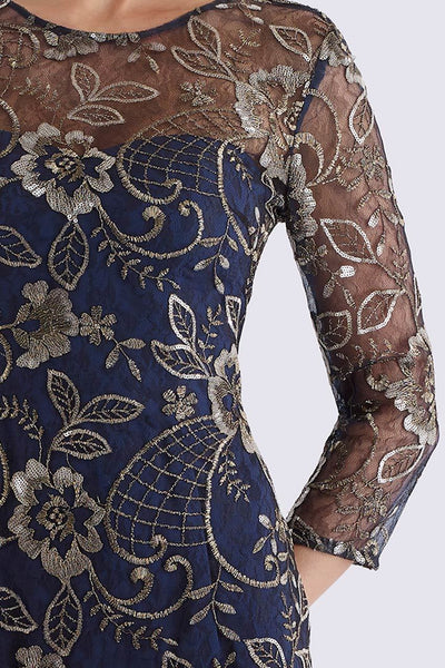Feriani Couture - Sequined Floral Long Sleeve Gown 18718 - 1 pc Teal in Size 12 Available CCSALE 14 / Navy