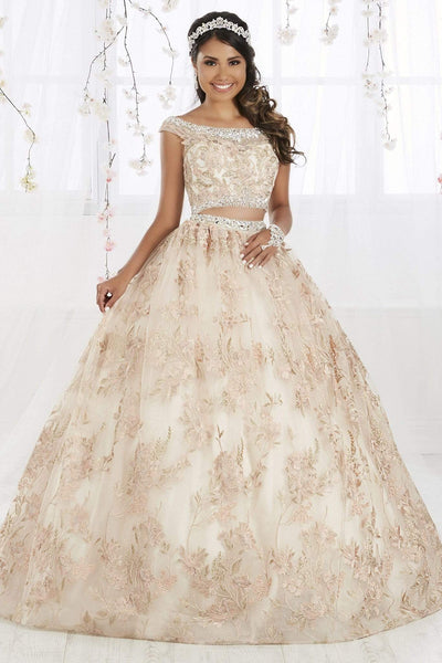 Fiesta Gowns - 56370 Two Piece Floral Off-Shoulder Ballgown Special Occasion Dress 0 / Dusty Rose