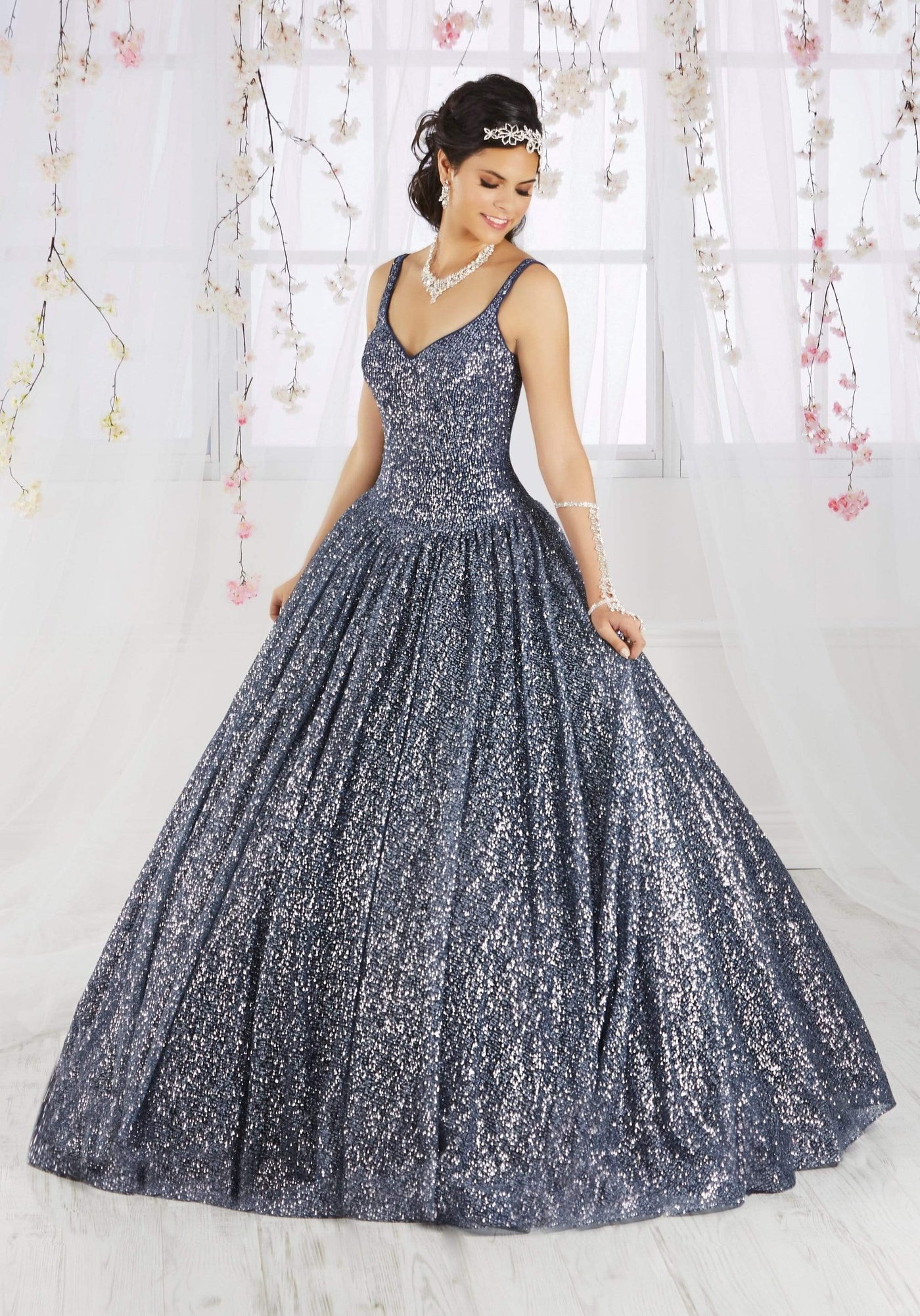 Fiesta Gowns - 56373 Shimmering Sleeveless Sweetheart Neck Ballgown Special Occasion Dress 0 / Gunmetal