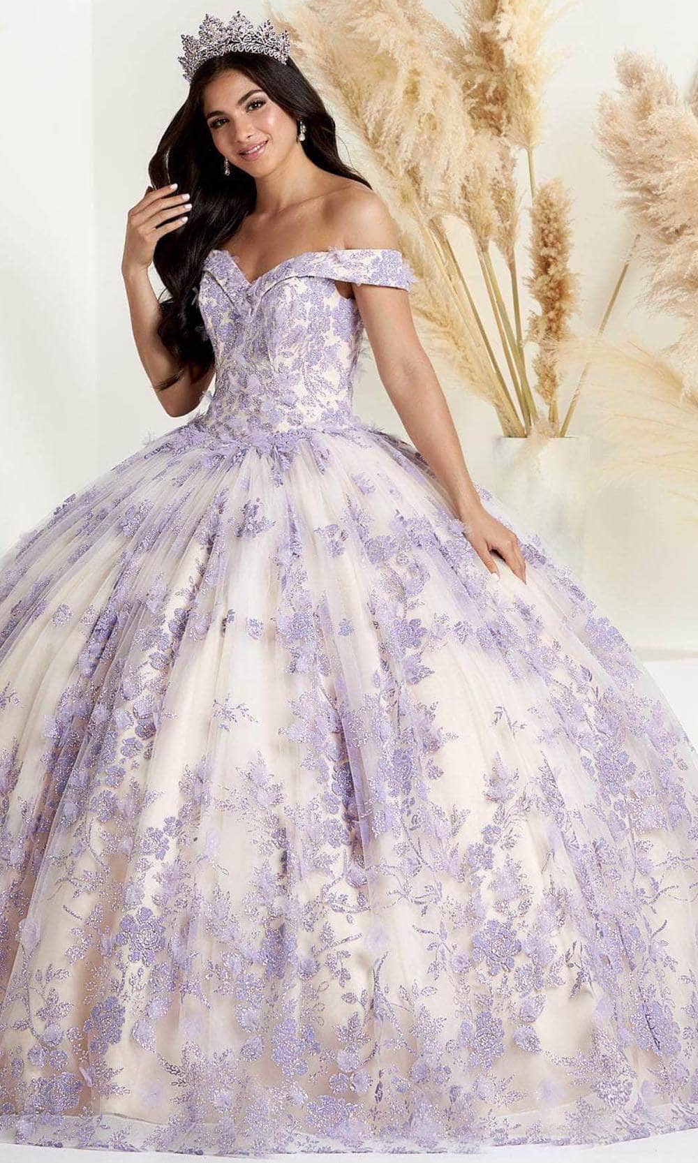 Fiesta Gowns 56445 - Florals And Appliques Ballgown Ballgown 0 / Lilac/Champagne