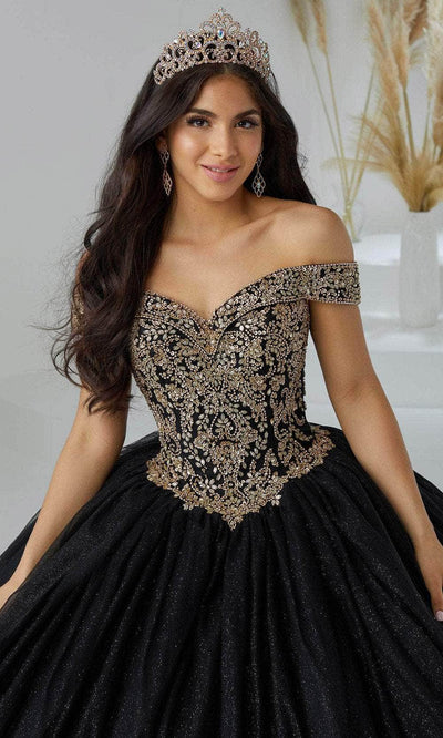 Fiesta Gowns 56446 - Shimmering Off-shoulder Ballgown Special Occasion Dress 0 / Black/Gold