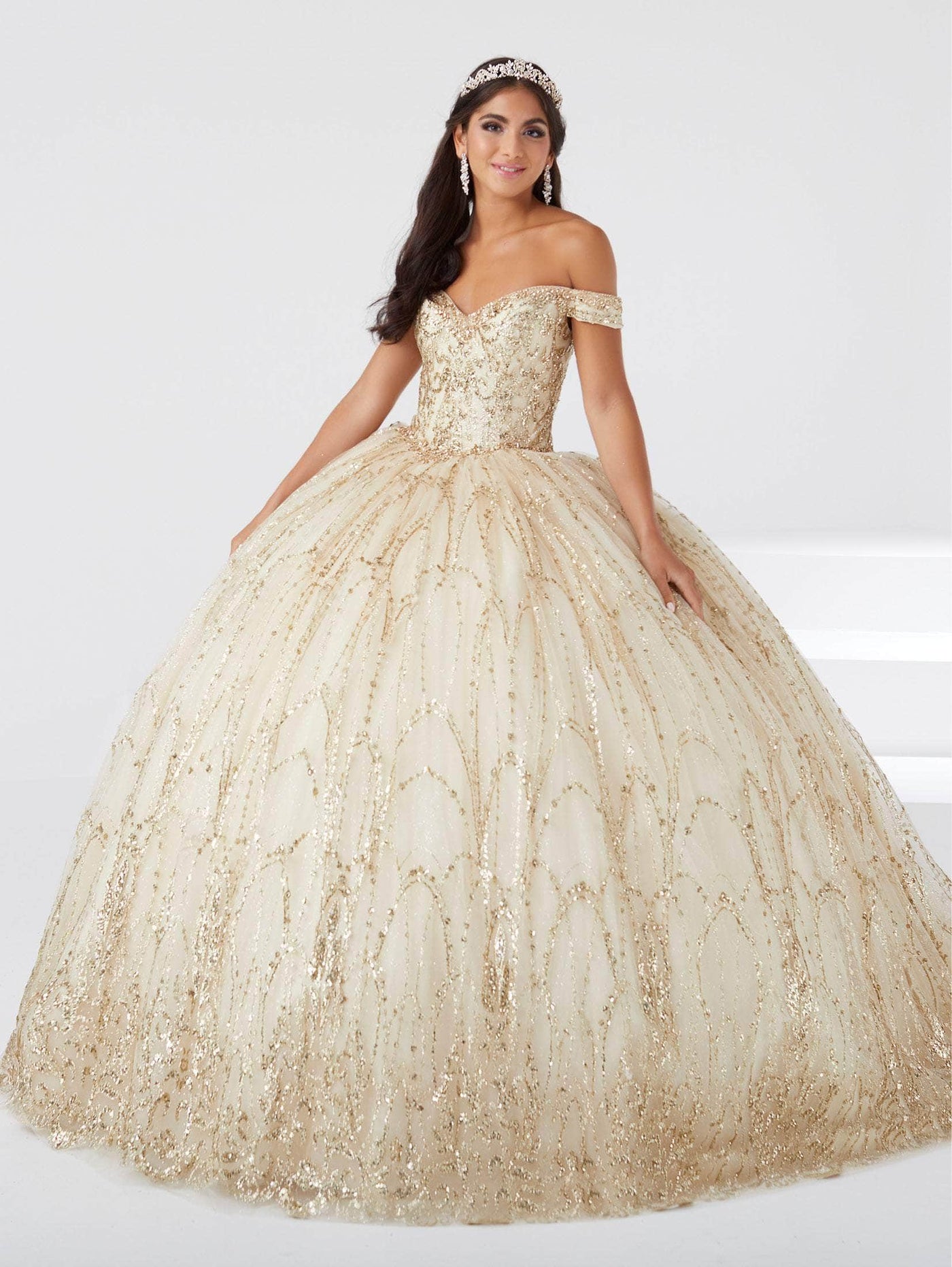 Fiesta Gowns 56463 - Arched Detail Glittered Ball Gown Special Occasion Dress