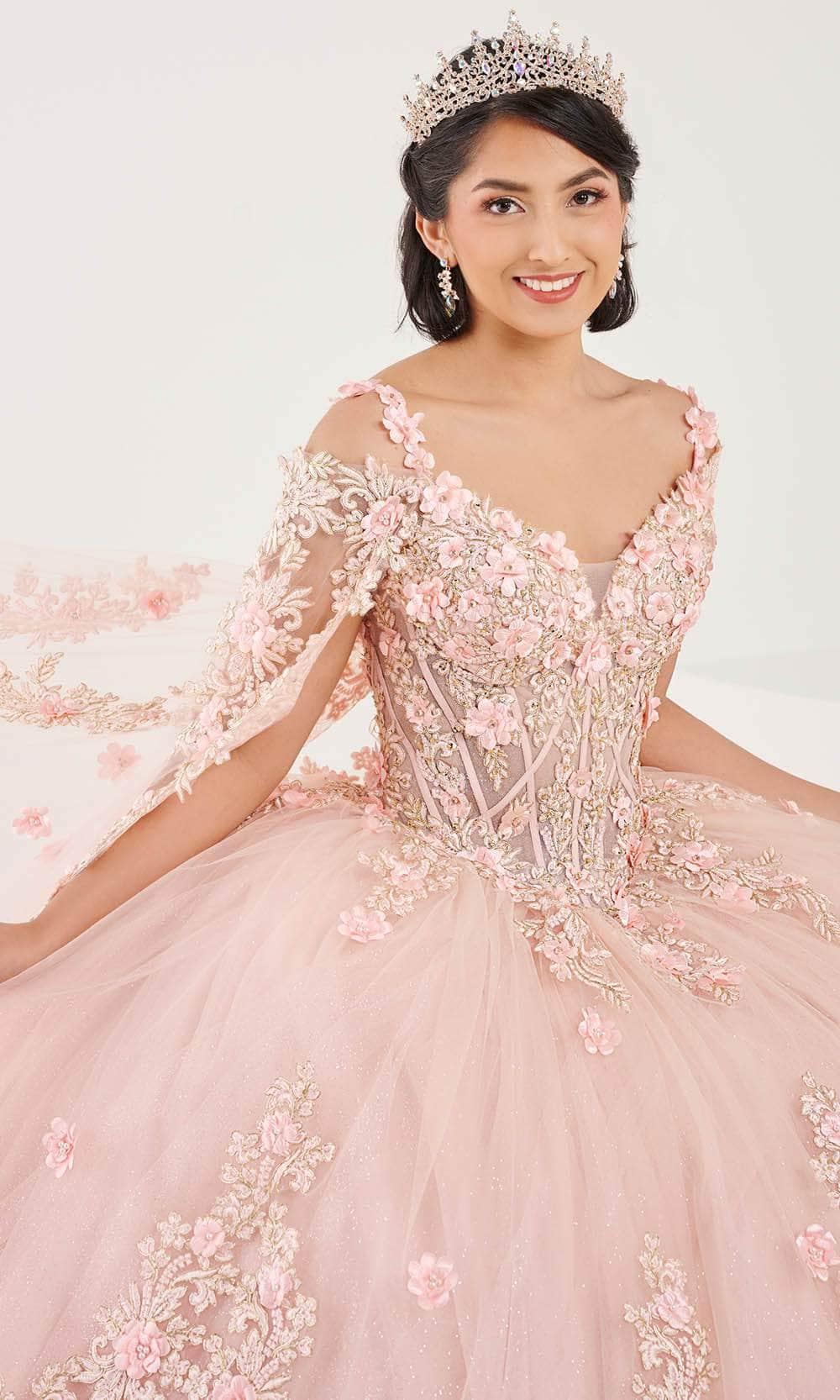 Fiesta Gowns 56498 - V-Neck Lace Applique Ballgown Ball Gowns