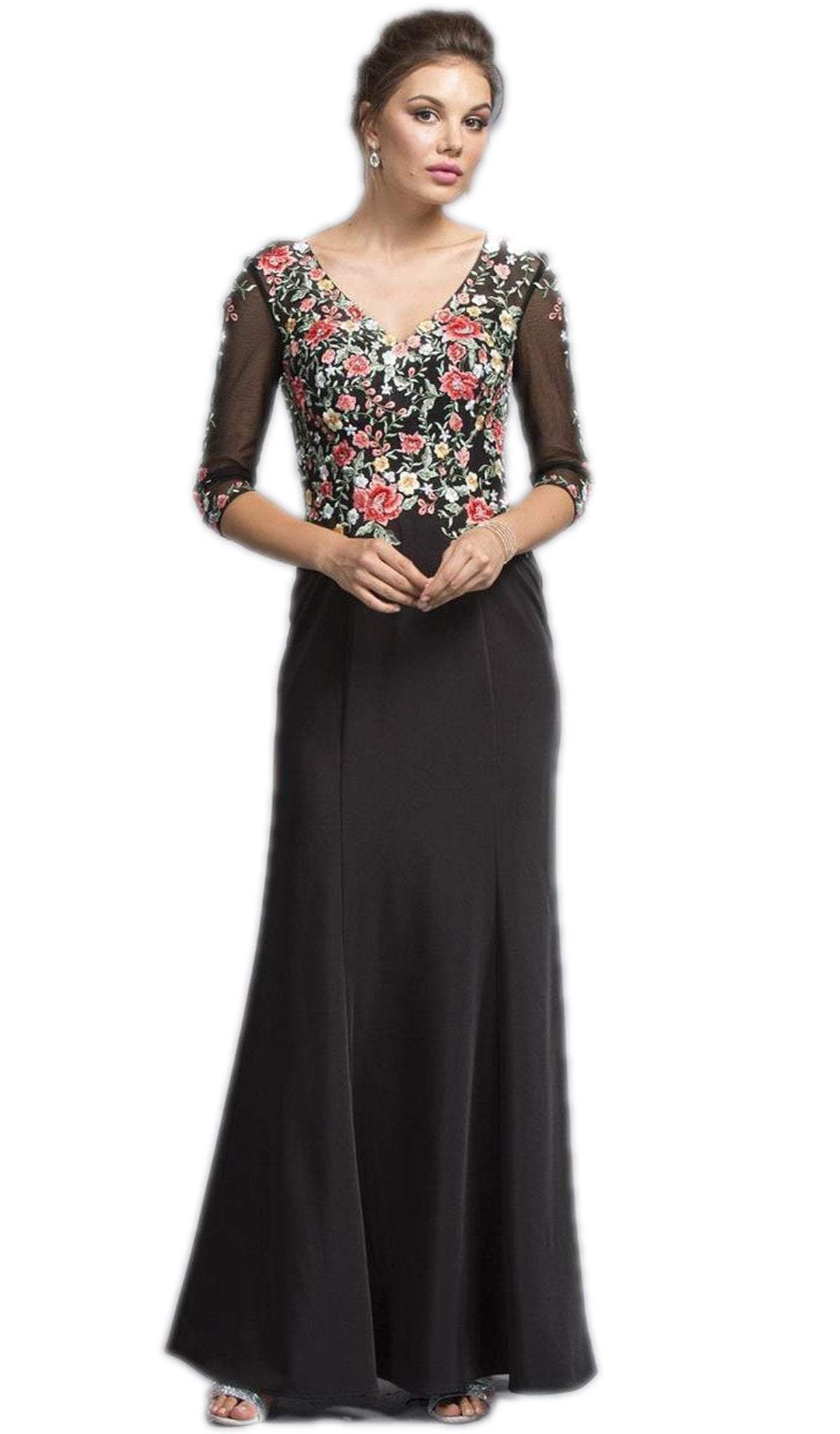 Floral Embroided Mother of Bride Dress Dress XXS / Black