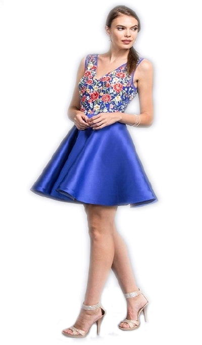 Floral Embroidered Homecoming A-line Dress Homecoming Dresses XXS / Royal