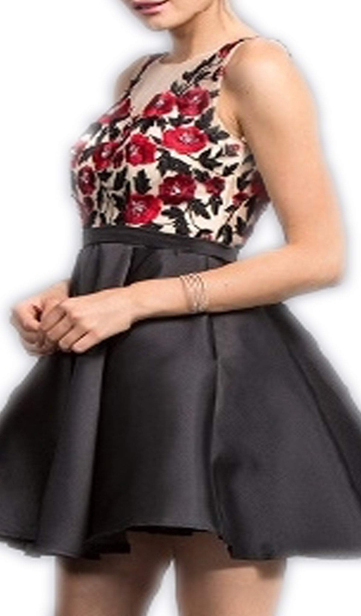 Floral Embroidered Sheer Jewel Homecoming Dress Homecoming Dresses