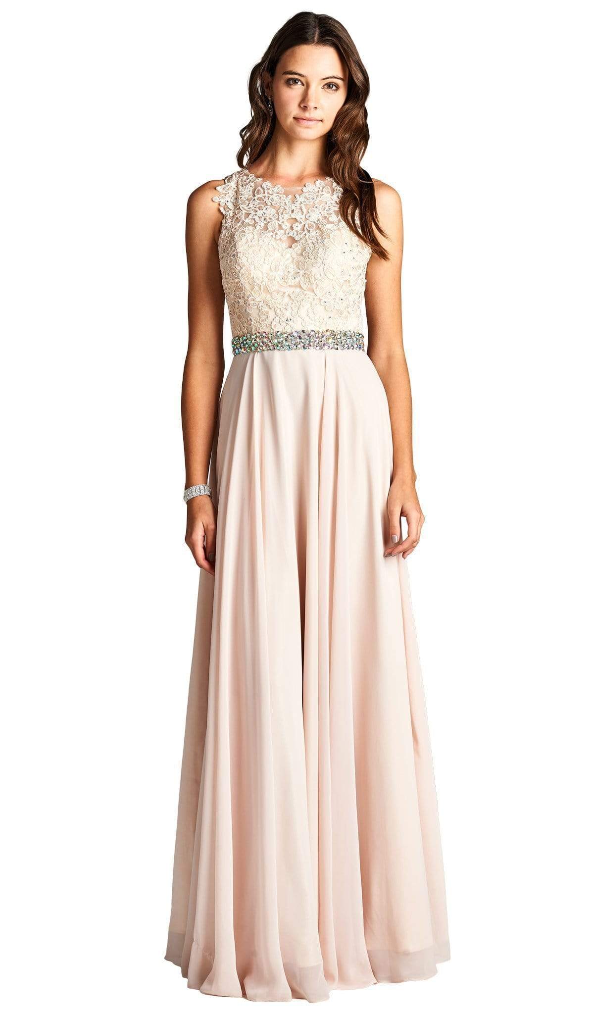 Floral Lace Jeweled Evening Dress Evening Dressses XXS / Blush