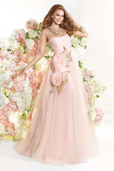 Tarik Ediz - Embellished Illusion Jewel Neck Gown 92322 in Pink