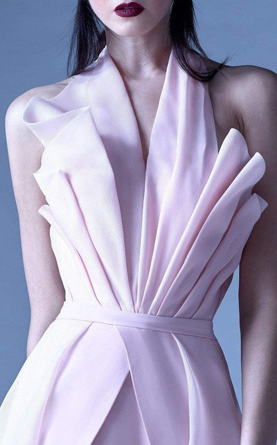 MNM Couture - G0924 Pleated Halter A-Line Evening Dress in Pink