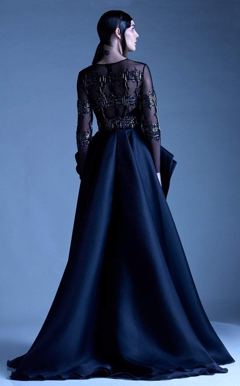 MNM Couture - G0954 Embellished Sheer Long Sleeve HighLow Evening Gown Special Occasion Dress