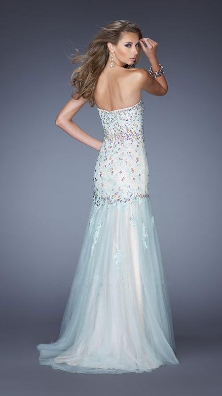 GiGi - Special Embellished Strapless Trumpet Dress 20220 In Blue and Nude