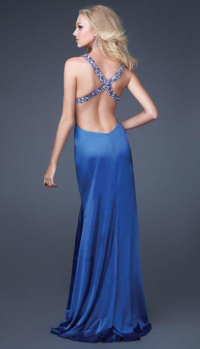 GiGi - Bejeweled Empire Waist Sheath Evening Dress 16338 In Blue