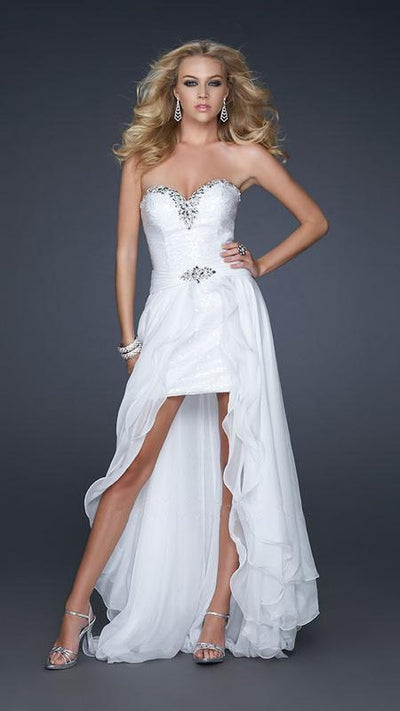 GiGi - Elegant Sequined Sweetheart Chiffon Gown 17377 In White