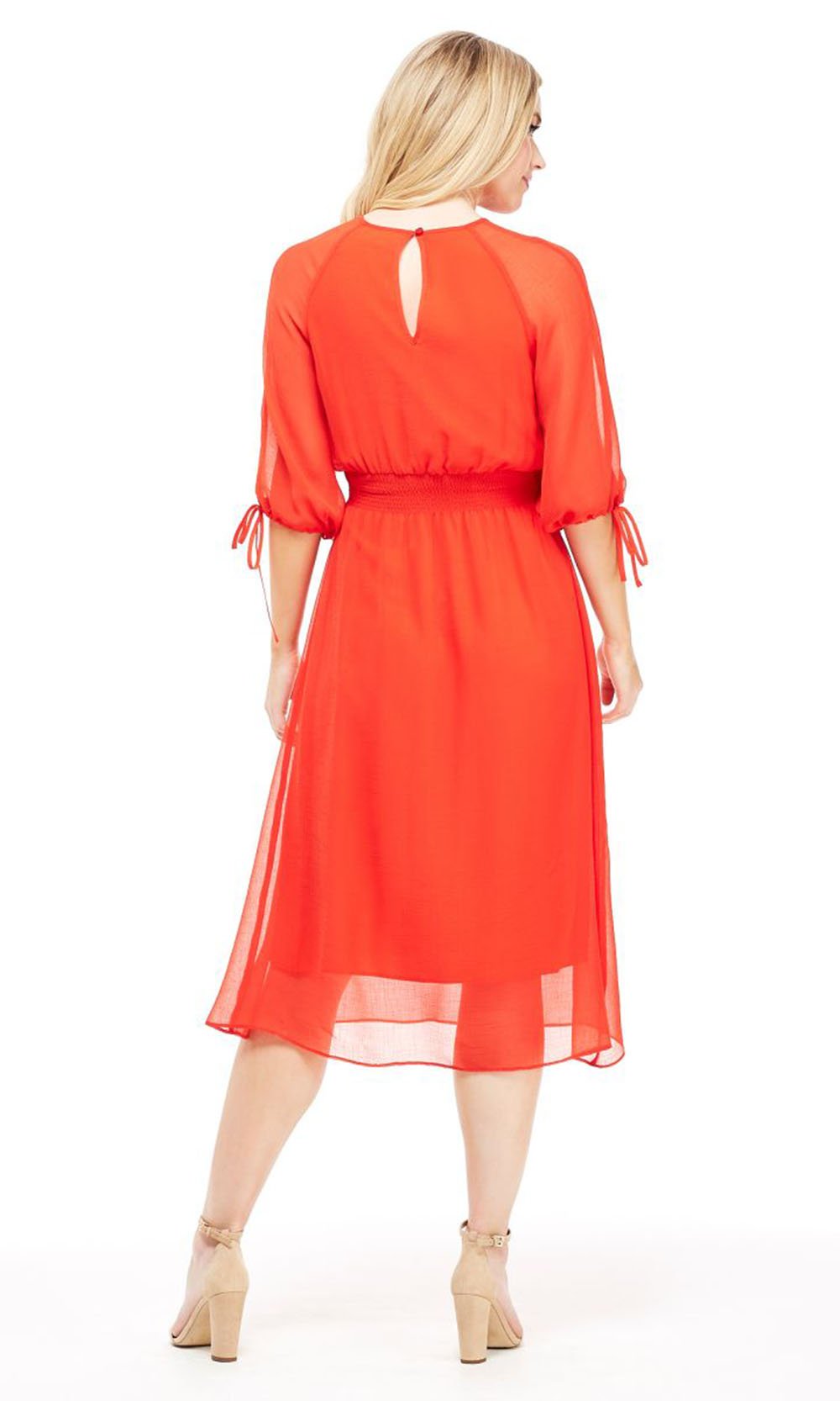 Maggy London - G3517M Bishop-Tie Sleeve Blouson A-Line Dress In Orange