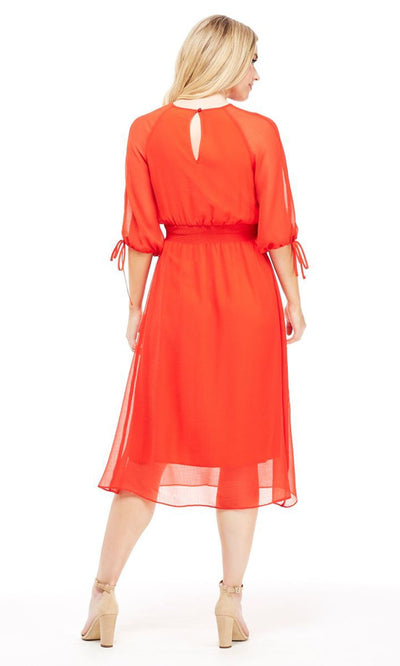 Maggy London - G3517M Bishop-Tie Sleeve Blouson A-Line Dress In Orange