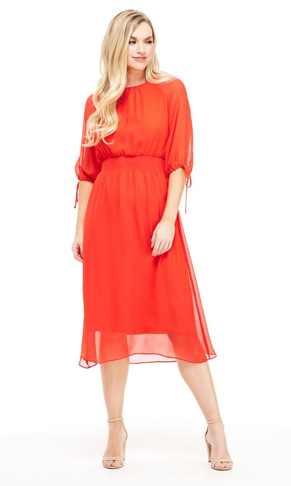 Maggy London - G3517M Bishop-Tie Sleeve Blouson A-Line Dress In Orange