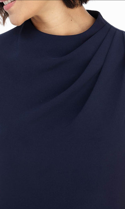 Maggy London - G4288M High Neck Asymmetrical Draped Sheath Dress In Blue